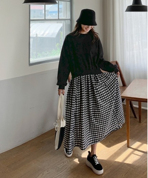 mayblue(メイブルー)の「MAYBLUE ギンガムチェックドッキングワンピース(ワンピース・レディース・ブラック・FREE)」の10枚目の写真