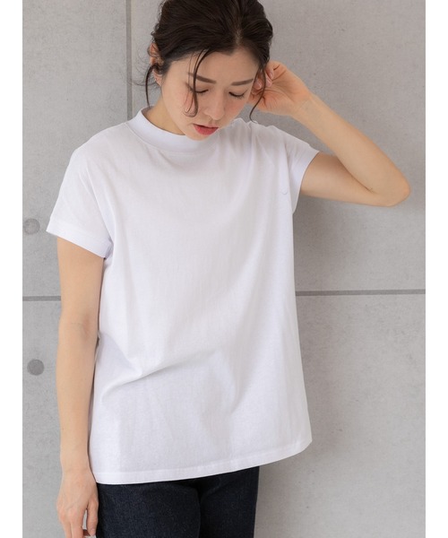 PREFERIR（プレフェリール）の「モックネック フレンチスリーブ 美人映え tシャツ 綿100% コットン（Tシャツ/カットソー・レディース・ホワイト/モカ/チャコールグレー/ブラック・MEDIUM/SMALL/LARGE）」の2枚目の写真