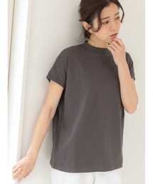モックネック フレンチスリーブ 美人映え tシャツ 綿100% コットン