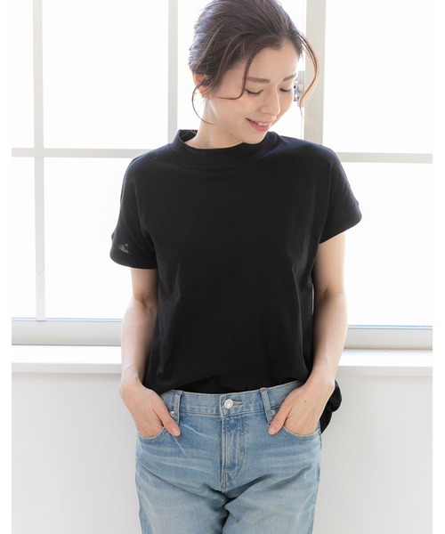 PREFERIR（プレフェリール）の「モックネック フレンチスリーブ 美人映え tシャツ 綿100% コットン（Tシャツ/カットソー・レディース・ホワイト/モカ/チャコールグレー/ブラック・MEDIUM/SMALL/LARGE）」の3枚目の写真