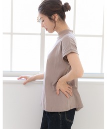 モックネック フレンチスリーブ 美人映え tシャツ 綿100% コットン