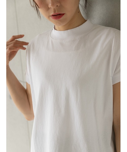 PREFERIR（プレフェリール）の「モックネック フレンチスリーブ 美人映え tシャツ 綿100% コットン（Tシャツ/カットソー・レディース・ホワイト/モカ/チャコールグレー/ブラック・MEDIUM/SMALL/LARGE）」の9枚目の写真