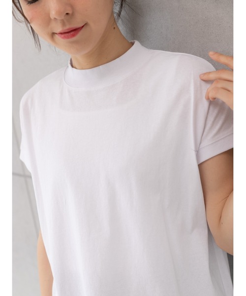 PREFERIR（プレフェリール）の「モックネック フレンチスリーブ 美人映え tシャツ 綿100% コットン（Tシャツ/カットソー・レディース・ホワイト/モカ/チャコールグレー/ブラック・MEDIUM/SMALL/LARGE）」の8枚目の写真