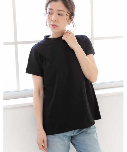 PREFERIR（プレフェリール）の「モックネック フレンチスリーブ 美人映え tシャツ 綿100% コットン（Tシャツ/カットソー・レディース・ホワイト/モカ/チャコールグレー/ブラック・MEDIUM/SMALL/LARGE）」の14枚目の写真