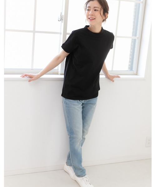 PREFERIR（プレフェリール）の「モックネック フレンチスリーブ 美人映え tシャツ 綿100% コットン（Tシャツ/カットソー・レディース・ホワイト/モカ/チャコールグレー/ブラック・MEDIUM/SMALL/LARGE）」の16枚目の写真