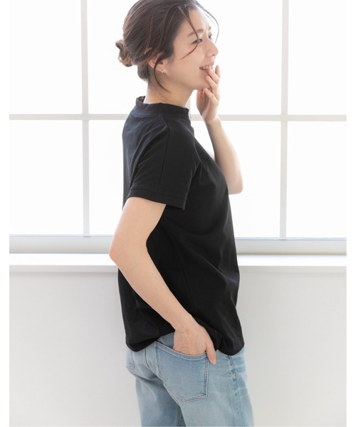 PREFERIR（プレフェリール）の「モックネック フレンチスリーブ 美人映え tシャツ 綿100% コットン（Tシャツ/カットソー・レディース・ホワイト/モカ/チャコールグレー/ブラック・MEDIUM/SMALL/LARGE）」の18枚目の写真