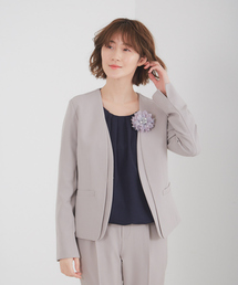 【追加生産】【セットアップ対応】ecru ストレッチノーカラ－ジャケット