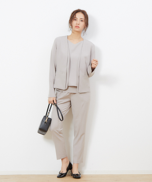 abahouse mavie（アバハウスマヴィ）の「【追加生産】【セットアップ対応】ecru ストレッチノーカラ－ジャケット（ノーカラージャケット・レディース・ネイビー/ブラック/グレイッシュベージュ・38/36）」の6枚目の写真