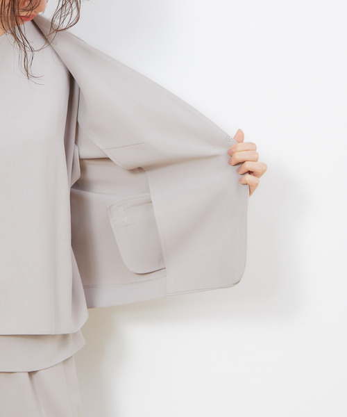 abahouse mavie（アバハウスマヴィ）の「【追加生産】【セットアップ対応】ecru ストレッチノーカラ－ジャケット（ノーカラージャケット・レディース・ネイビー/ブラック/グレイッシュベージュ・38/36）」の16枚目の写真