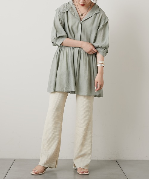 Chico（チコ）の「【LINNEE】スラブシフォンタックチュニック（シャツ