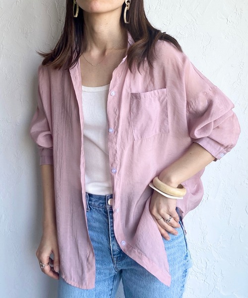 She's Closet(シーズクローゼット)の「ラウンドヘム長袖シアーシャツ(シャツ/ブラウス・レディース・ミント/ベージュ/ピンク/パープル/ホワイト・FREE)」の2枚目の写真