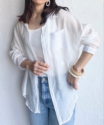 ラウンドヘム長袖シアーシャツ