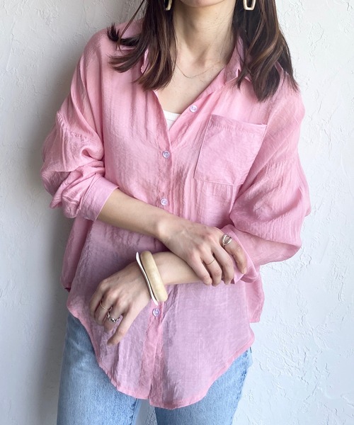 She's Closet(シーズクローゼット)の「ラウンドヘム長袖シアーシャツ(シャツ/ブラウス・レディース・ミント/ベージュ/ピンク/パープル/ホワイト・FREE)」の5枚目の写真