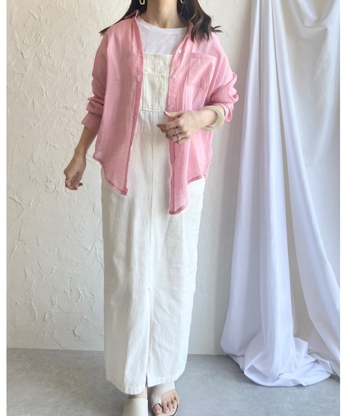 She's Closet(シーズクローゼット)の「ラウンドヘム長袖シアーシャツ(シャツ/ブラウス・レディース・ミント/ベージュ/ピンク/パープル/ホワイト・FREE)」の7枚目の写真