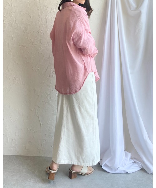 She's Closet(シーズクローゼット)の「ラウンドヘム長袖シアーシャツ(シャツ/ブラウス・レディース・ミント/ベージュ/ピンク/パープル/ホワイト・FREE)」の8枚目の写真