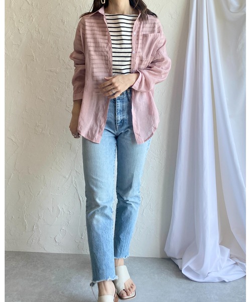She's Closet(シーズクローゼット)の「ラウンドヘム長袖シアーシャツ(シャツ/ブラウス・レディース・ミント/ベージュ/ピンク/パープル/ホワイト・FREE)」の10枚目の写真