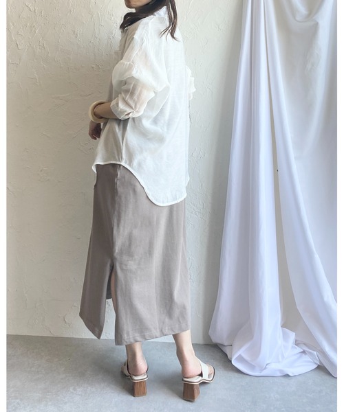 She's Closet(シーズクローゼット)の「ラウンドヘム長袖シアーシャツ(シャツ/ブラウス・レディース・ミント/ベージュ/ピンク/パープル/ホワイト・FREE)」の13枚目の写真