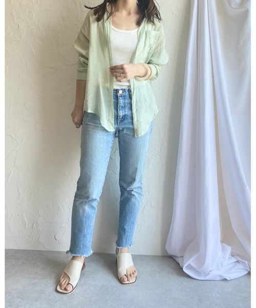 She's Closet(シーズクローゼット)の「ラウンドヘム長袖シアーシャツ(シャツ/ブラウス・レディース・ミント/ベージュ/ピンク/パープル/ホワイト・FREE)」の14枚目の写真
