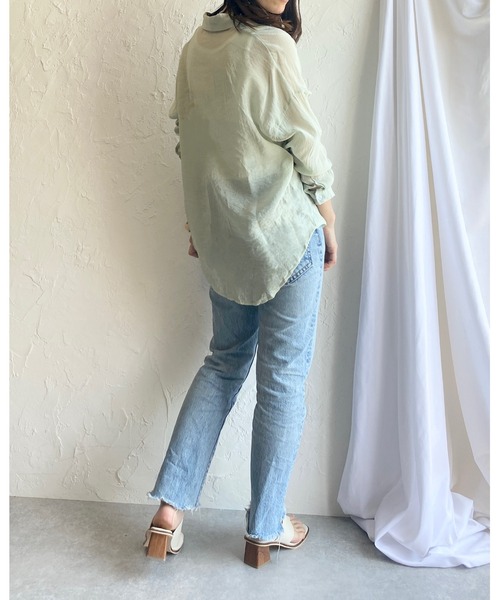 She's Closet(シーズクローゼット)の「ラウンドヘム長袖シアーシャツ(シャツ/ブラウス・レディース・ミント/ベージュ/ピンク/パープル/ホワイト・FREE)」の16枚目の写真