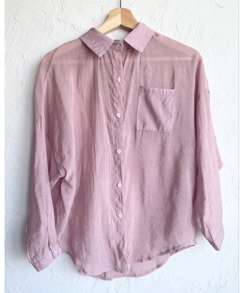 She's Closet(シーズクローゼット)の「ラウンドヘム長袖シアーシャツ(シャツ/ブラウス・レディース・ミント/ベージュ/ピンク/パープル/ホワイト・FREE)」の22枚目の写真