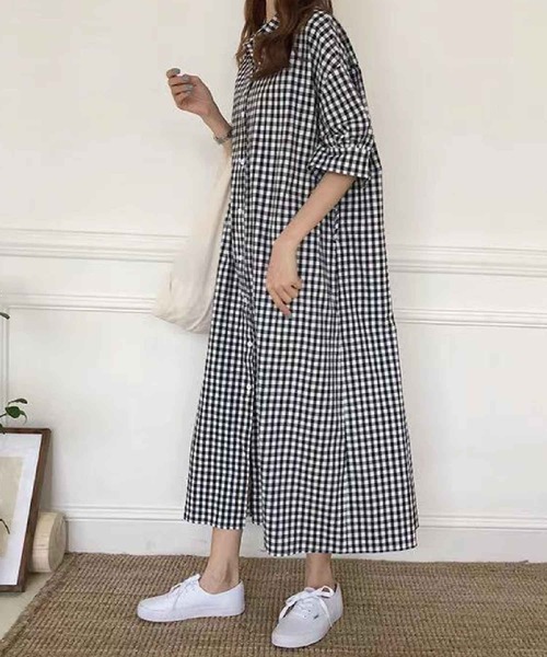 セール ギンガムチェック五分袖マキシロングシャツワンピース Zozotown限定 ワンピース Mejane ミージェーン のファッション通販 Zozotown