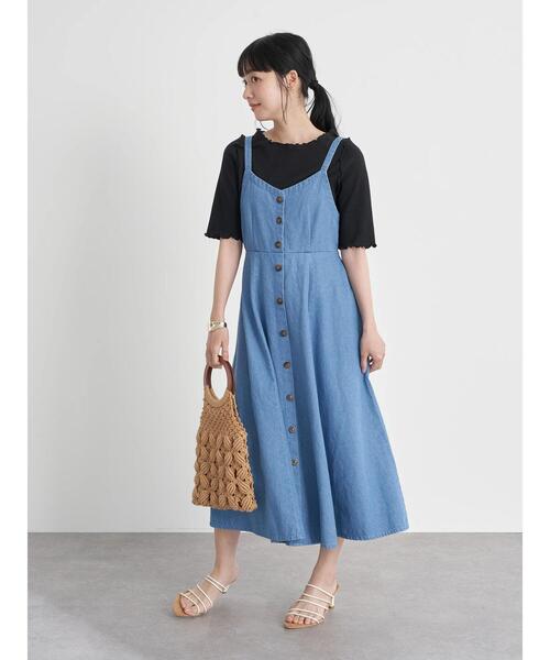 earth music&ecology（アースミュージックアンドエコロジー）の「【WEB限定】フロント釦デニムワンピース ＊（ワンピース・レディース・インディゴブルー/ライトインディゴブルー・FREE）」の6枚目の写真