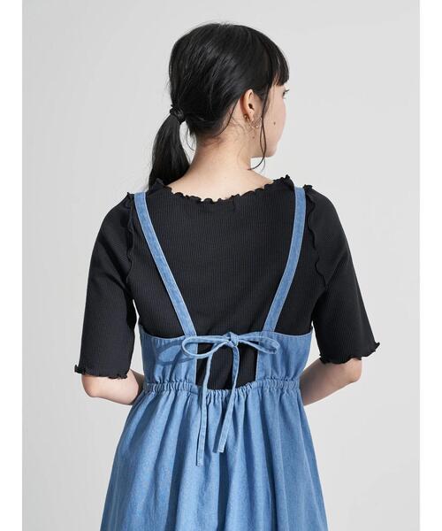 earth music&ecology（アースミュージックアンドエコロジー）の「【WEB限定】フロント釦デニムワンピース ＊（ワンピース・レディース・インディゴブルー/ライトインディゴブルー・FREE）」の11枚目の写真