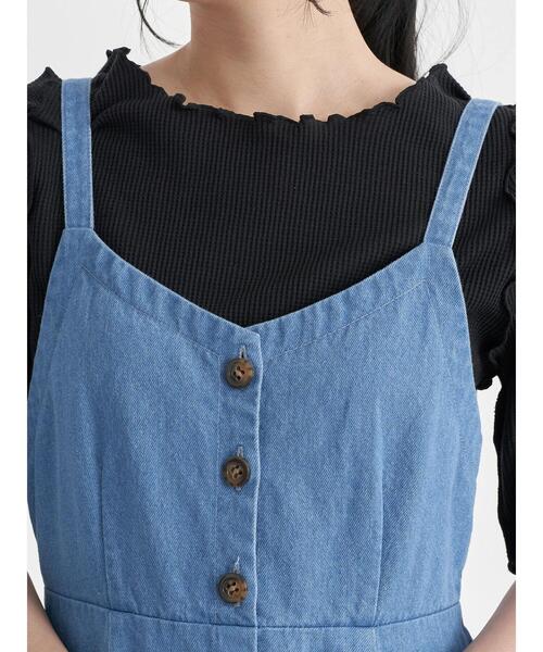 earth music&ecology（アースミュージックアンドエコロジー）の「【WEB限定】フロント釦デニムワンピース ＊（ワンピース・レディース・インディゴブルー/ライトインディゴブルー・FREE）」の12枚目の写真