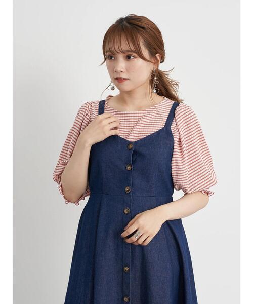 earth music&ecology（アースミュージックアンドエコロジー）の「【WEB限定】フロント釦デニムワンピース ＊（ワンピース・レディース・インディゴブルー/ライトインディゴブルー・FREE）」の18枚目の写真