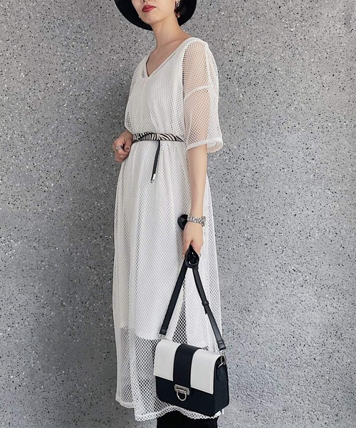 PAGEBOY(ページボーイ)の「ネットレースセットワンピース(ワンピース・レディース・ブラック/オフホワイト・FREE)」の4枚目の写真