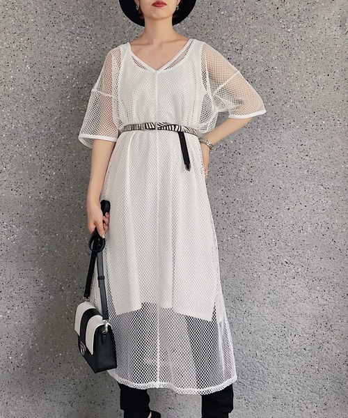 PAGEBOY(ページボーイ)の「ネットレースセットワンピース(ワンピース・レディース・ブラック/オフホワイト・FREE)」の5枚目の写真