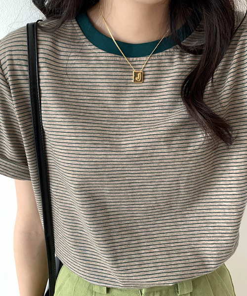 emi+（エミプラス）の「配色ルーズボーダーカットソー（Tシャツ/カットソー・レディース・ベージュ/オレンジ/ベージュ系その他・L/M/S）」の3枚目の写真