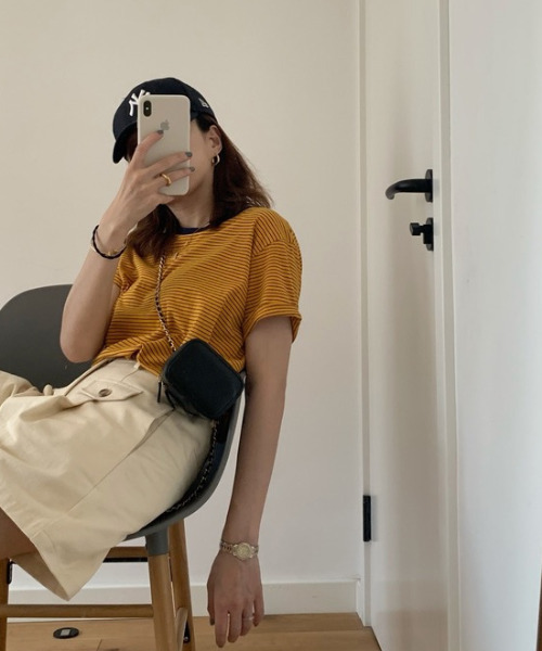 emi+（エミプラス）の「配色ルーズボーダーカットソー（Tシャツ/カットソー・レディース・ベージュ/オレンジ/ベージュ系その他・L/M/S）」の5枚目の写真