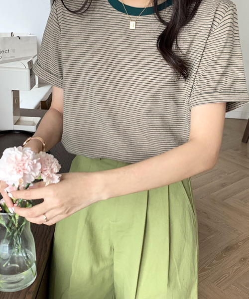 emi+（エミプラス）の「配色ルーズボーダーカットソー（Tシャツ/カットソー・レディース・ベージュ/オレンジ/ベージュ系その他・L/M/S）」の6枚目の写真