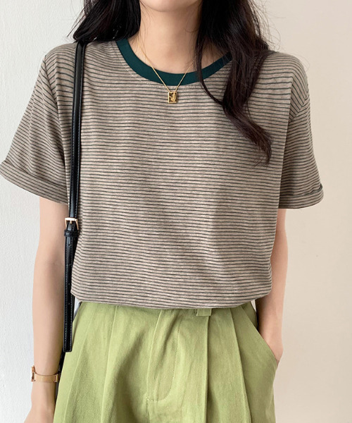 emi+（エミプラス）の「配色ルーズボーダーカットソー（Tシャツ/カットソー・レディース・ベージュ/オレンジ/ベージュ系その他・L/M/S）」の9枚目の写真