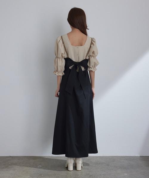 vis-`a-vis（ビサビ）の「【WEB限定】バックリボン合皮パイピングジャンパースカート（ワンピース・レディース・ブラック/ブラック系その他/ベージュ・S/M）」の14枚目の写真