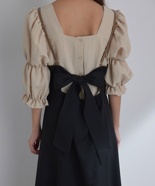 vis-`a-vis（ビサビ）の「【WEB限定】バックリボン合皮パイピングジャンパースカート（ワンピース・レディース・ブラック/ブラック系その他/ベージュ・S/M）」の15枚目の写真