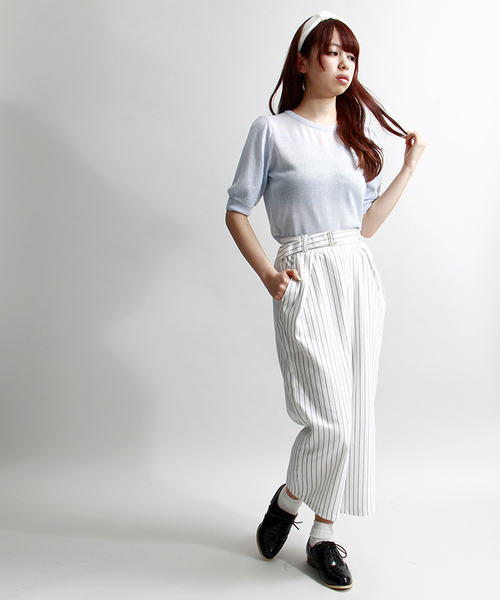 WEGO（ウィゴー）の「WEGO/ベルトストレートタックパンツ（その他パンツ・レディース・ホワイト系その他/ダークインディゴブルー・FREE）」の2枚目の写真