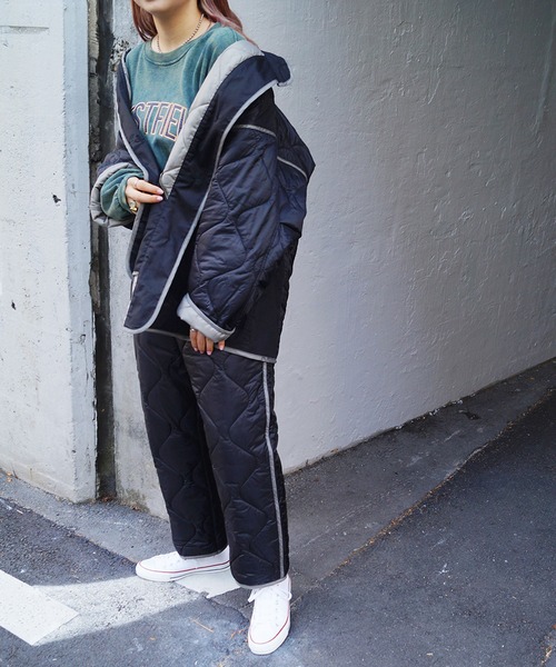 179/WG（イチナナキュウダブルジー）の「異素材切り替えキルティングコート（その他アウター・レディース・ブラック/オフホワイト/カーキ・MEDIUM）」の17枚目の写真