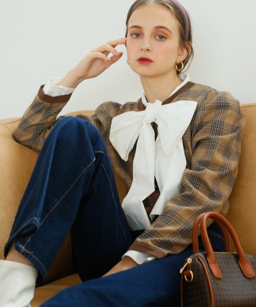 Seemi. byNICECLAUP( シーミーバイナイスクラップ)の「パイピングアソートジャケット〈セットアップスカート有り〉(その他アウター・レディース・グレー系その他/チェック/ブラック系その他・FREE)」の3枚目の写真