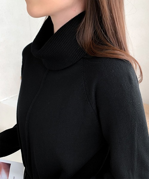 Jewelobe(ジュエローブ)の「オフタートルウエストドロストニットワンピース(ワンピース・レディース・ブラック/ベージュ/杢グレー・FREE)」の14枚目の写真