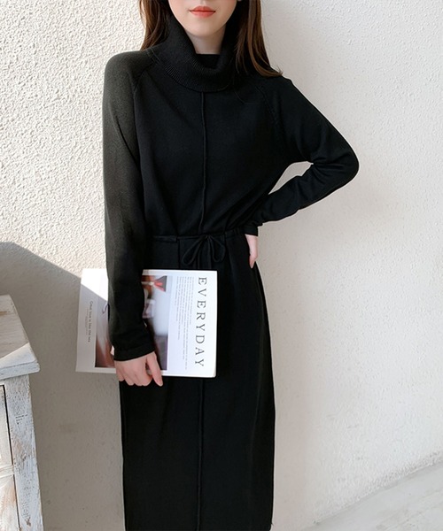 Jewelobe(ジュエローブ)の「オフタートルウエストドロストニットワンピース(ワンピース・レディース・ブラック/ベージュ/杢グレー・FREE)」の18枚目の写真