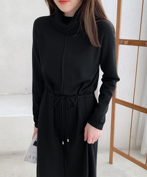 Jewelobe(ジュエローブ)の「オフタートルウエストドロストニットワンピース(ワンピース・レディース・ブラック/ベージュ/杢グレー・FREE)」の5枚目の写真