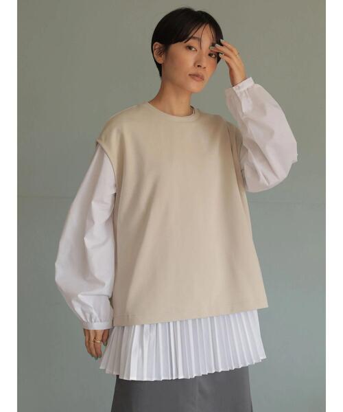 AMERICAN HOLIC(アメリカンホリック)の「SET 裾プリーツブラウス+ポンチベスト(シャツ/ブラウス・レディース・ブラック/オフホワイト・M/L)」の4枚目の写真