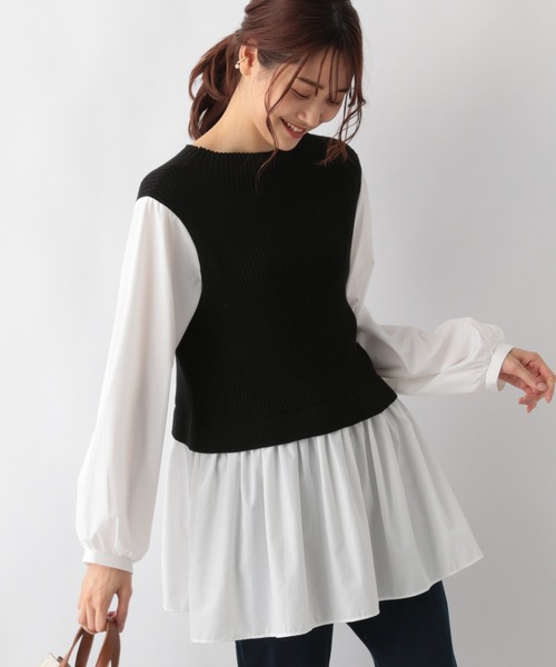 GLOBAL WORK（グローバルワーク）の「フハクドッキングベスト長袖/957997（Tシャツ/カットソー・レディース・ライトグレー/ブラック/カーキ・FREE）」の2枚目の写真