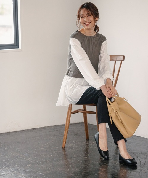 GLOBAL WORK（グローバルワーク）の「フハクドッキングベスト長袖/957997（Tシャツ/カットソー・レディース・ライトグレー/ブラック/カーキ・FREE）」の7枚目の写真