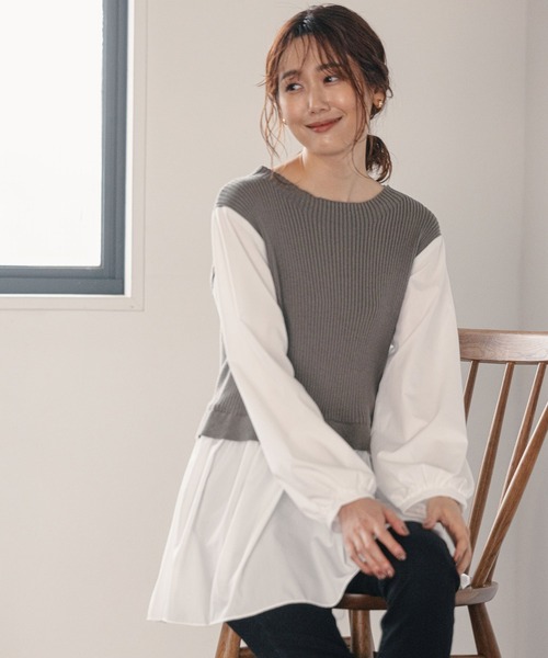 GLOBAL WORK（グローバルワーク）の「フハクドッキングベスト長袖/957997（Tシャツ/カットソー・レディース・ライトグレー/ブラック/カーキ・FREE）」の15枚目の写真