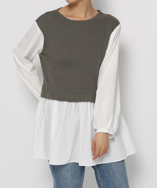 GLOBAL WORK（グローバルワーク）の「フハクドッキングベスト長袖/957997（Tシャツ/カットソー・レディース・ライトグレー/ブラック/カーキ・FREE）」の8枚目の写真