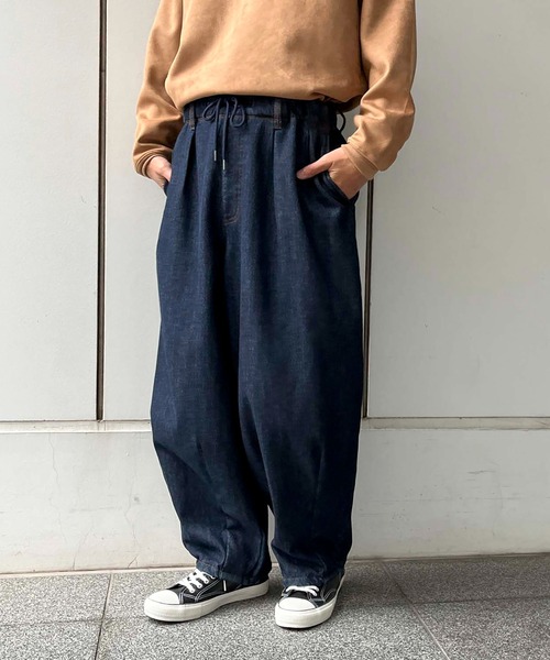 Purple&Yellow(パープルアンドイエロー)の「裏シャギーデニムワイドテーパードパンツ(デニムパンツ・メンズ・ライトインディゴブルー/ワンウォッシュ・SMALL/MEDIUM/LARGE/X-SMALL)」の10枚目の写真