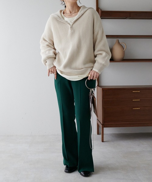 DISCOAT（ディスコート）の「セーラーカラーハーフZIPプルオーバー（ニット/セーター・レディース・ブラック/モカ/ホワイト系その他/チャコールグレー/グリーン/ブロンズ・FREE）」の10枚目の写真